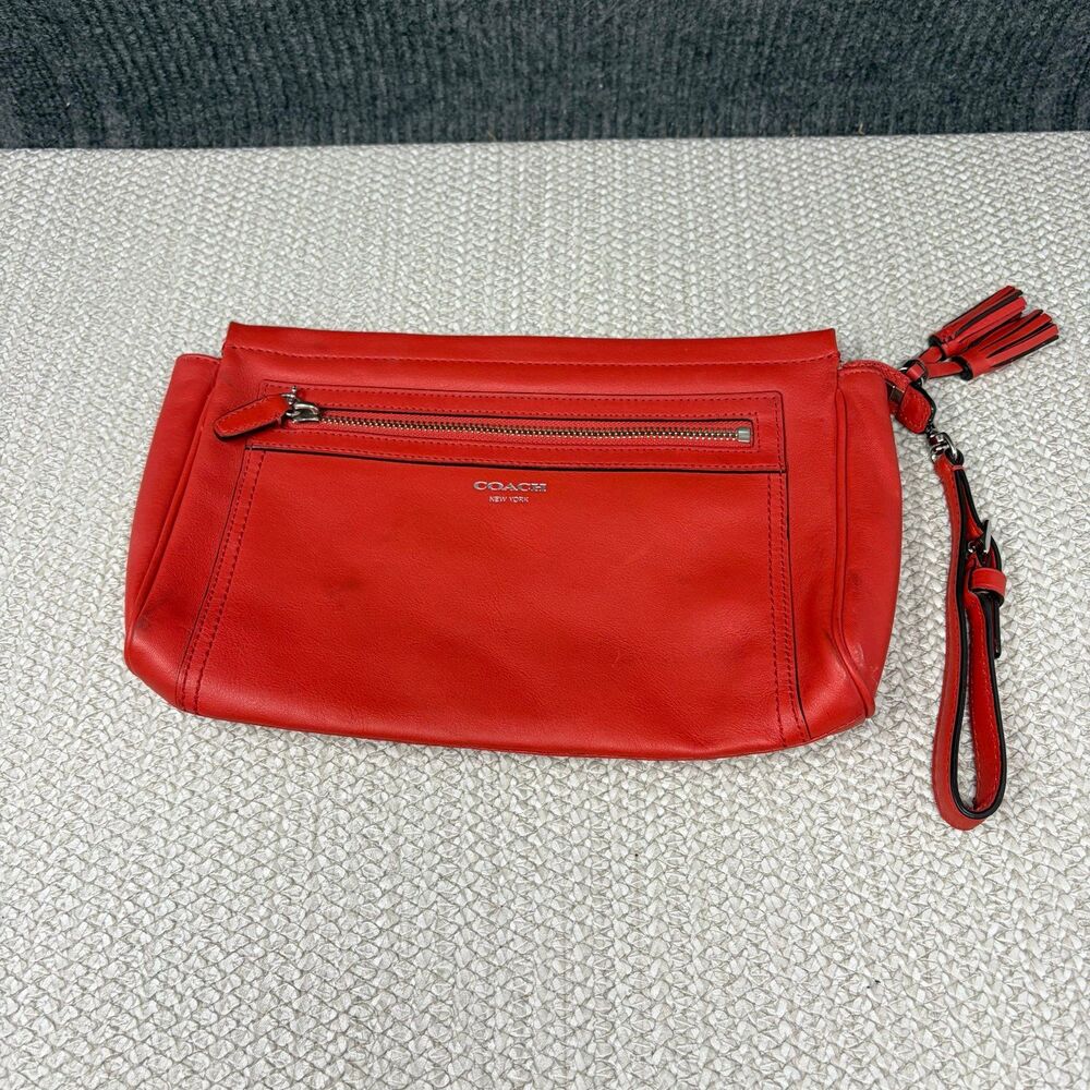 Vintage Coach Legacy Clutch Wristlet Handbag Bag Bright Red